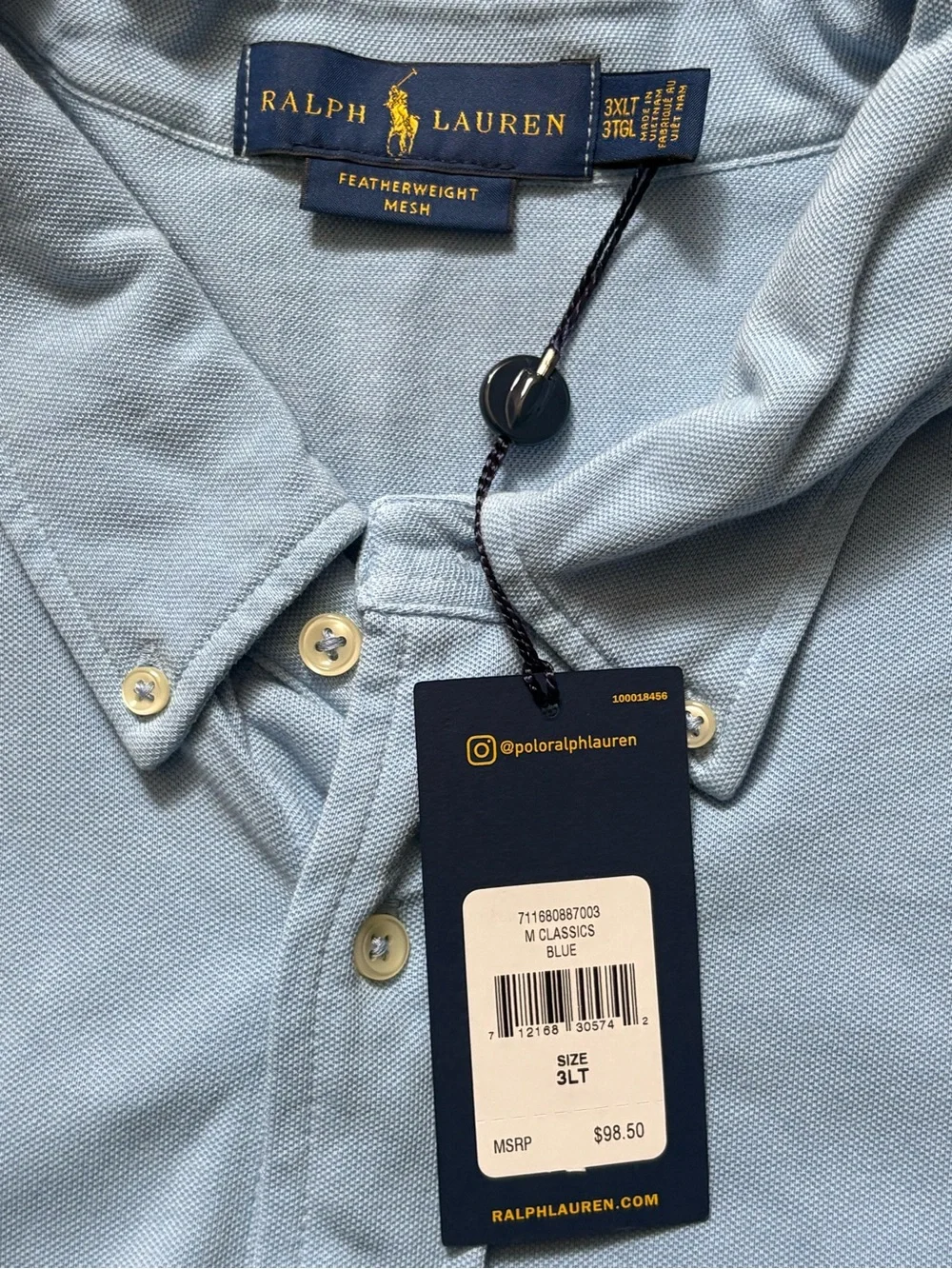 NWT Polo Ralph Lauren Featherweight Mesh Shirt Men’s 3XLT Blue Long Sleeve